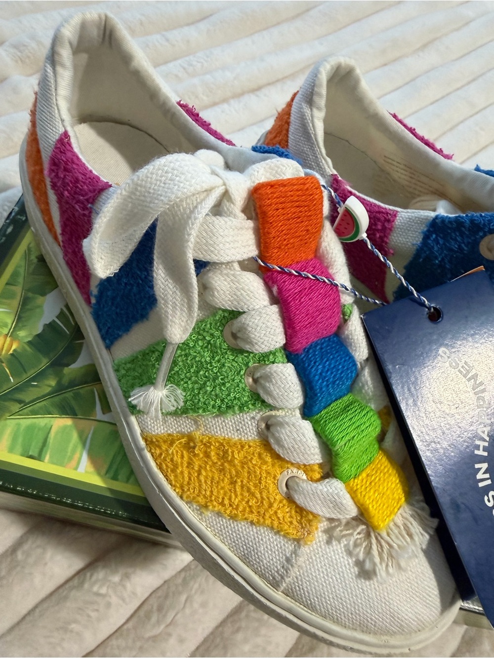 FARM Rio Rainbow Terry Sneakers in Blue, Pink, Orange, Green & Yellow - Picture 3 of 9